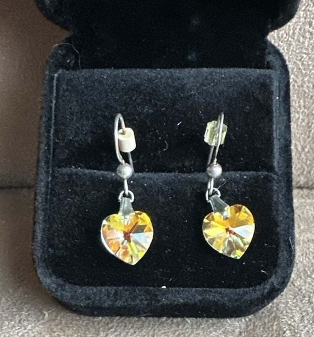 Handmade Dangle earrings with Swarovski Crystal Aurora Borealis Heart